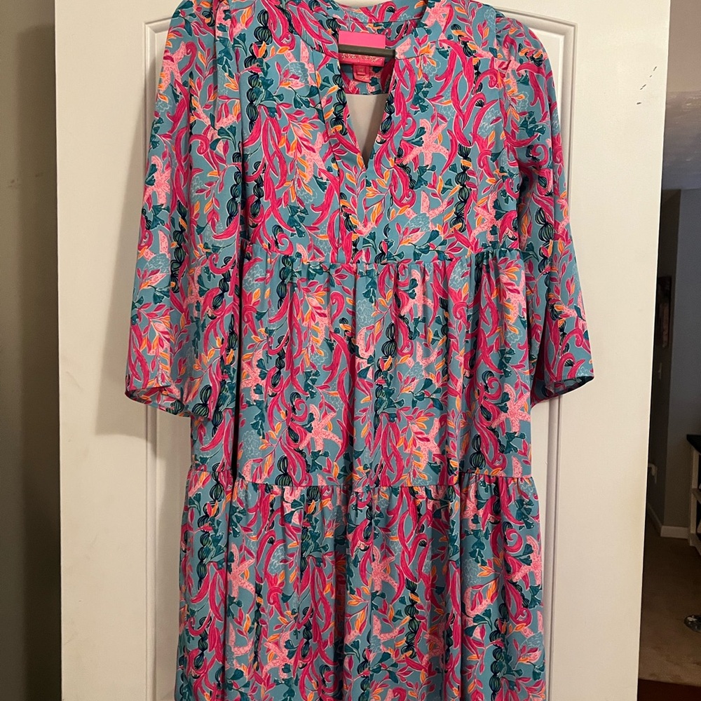 Lilly Pulitzer Martine Multi Seaweed Samba dress with 3/4 Sleeves